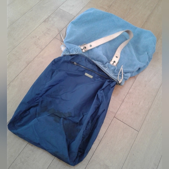 miu miu shoulder bag flower motif blue denim canvas tan leather tote hand-bag - Picture 11 of 11